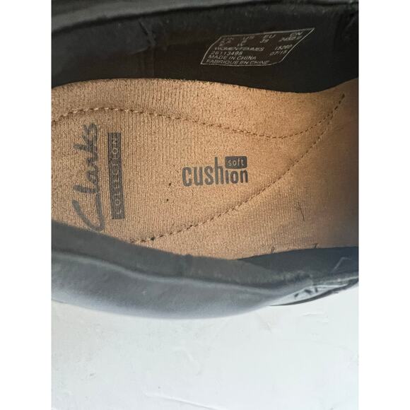 Clarks Genette Port Black Leather Casual Slip On Block Wedge Shootie Shoes 8 W - Picture 8 of 12